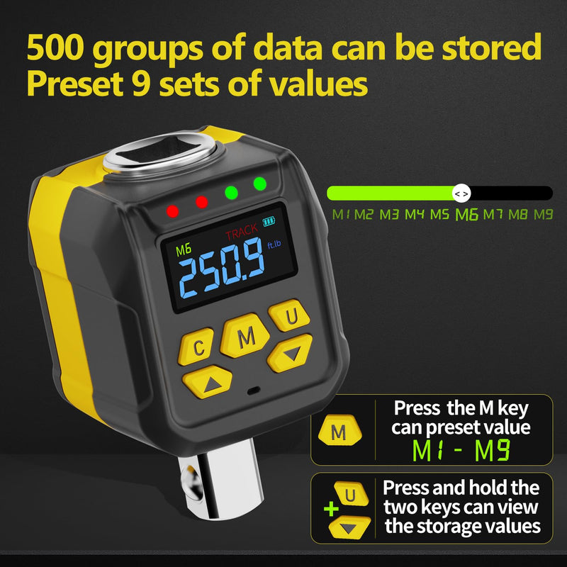 [Australia - AusPower] - Digital Torque Adapter, 1/2-Inch Drive, 17-340 Nm/12-250 Ft-lb, Color LCD Display with 2 Modes, 4 Units, Buzzer & LED Alert 12.5-250ft.lb/17-340Nm 