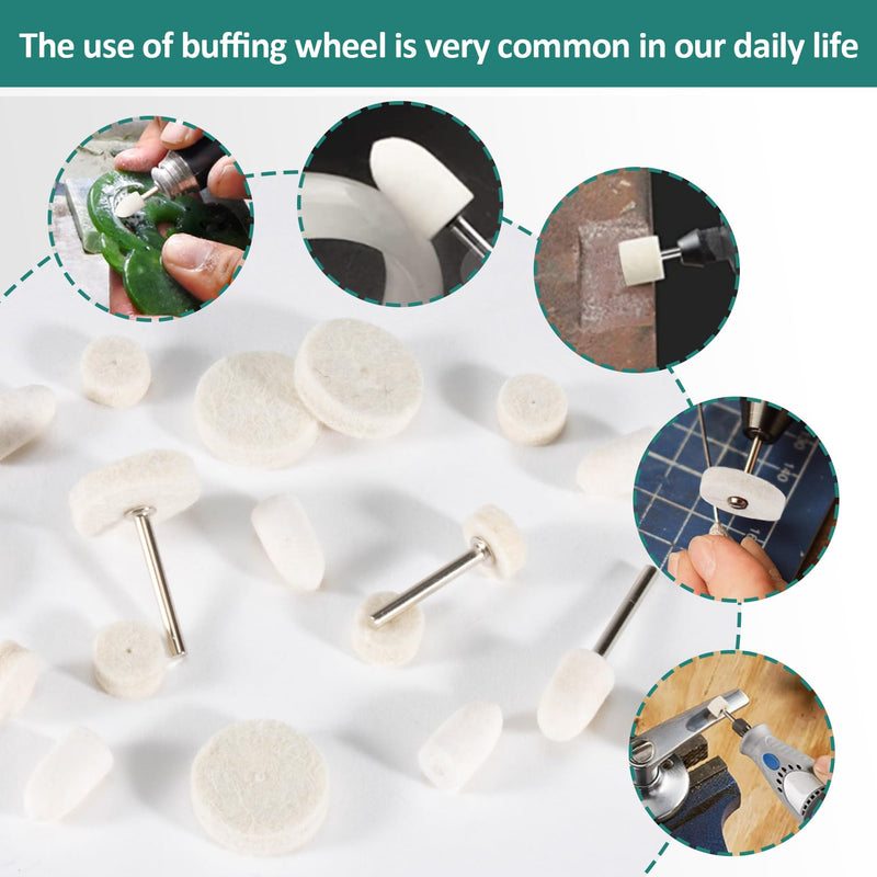 [Australia - AusPower] - Sukh 145PCS Wool Felt Polishing Pad - Felt Buffing Pad Wool Polishing Bits Felt Polishing Buffing Wheel Polishing Buffing Wheel for Polishing Kit with 1/8 Inch Shank for Buffing Wheels 