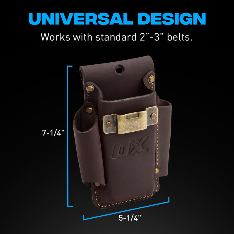 OX Tools Leather Tool Holsters & Pouches – Hammer, Tape Measure, Utility & Roofer’s Knife Holders – Durable Oil-Tanned Leather for 2" Tool Belts 4 Pocket Utility Holster