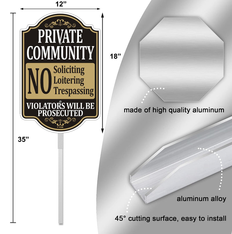 Private Community No Soliciting Trespassing Loitering Violators Will Be Prosecuted Sign 18" x 12" With 35" Long Metal Property Road Traffic Stake With Stand Aluminum Outdoor Use Yard Business Home