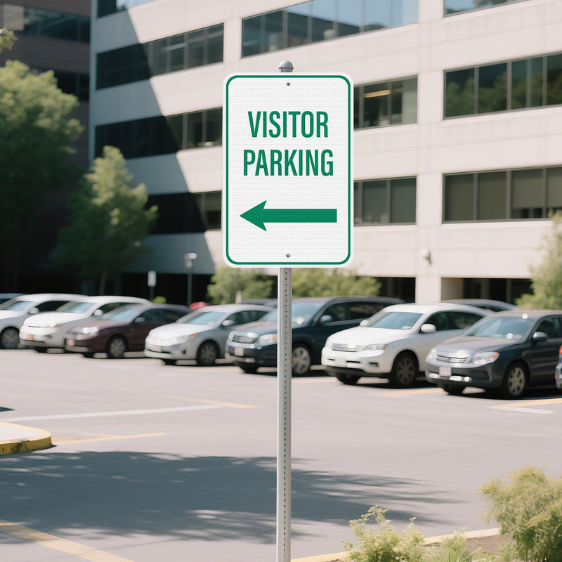 2 Pack Visitor Parking Sign with Left Arrow 18 × 12 Inches High Reflective Waterproof Aluminum Signage with Pre-Drilled Holes for Home Office Yard Private Driveway
