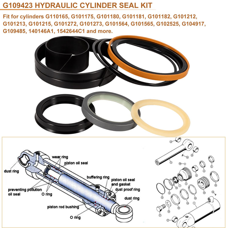 [Australia - AusPower] - for Case 1543273C1/Case G109423/Case G105545 Hydraulic Cylinder Seal Kit (for Rod Size: 2'', Bore Size: 4'') for Case 450 455 550 580 650 680 780 850 855 1085 1086 1150 1155 1285 1286 1450 1450 1550 