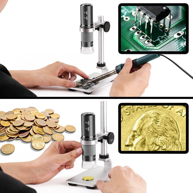 [Australia - AusPower] - Ninyoon 4K WiFi Microscope with Professional Stand for iPhone Android PC, 50-1000X Digital USB Microscope Wireless HD Camera for All Mobile Phones iPad Android Tablet Windows Mac Chrome Linux gray 