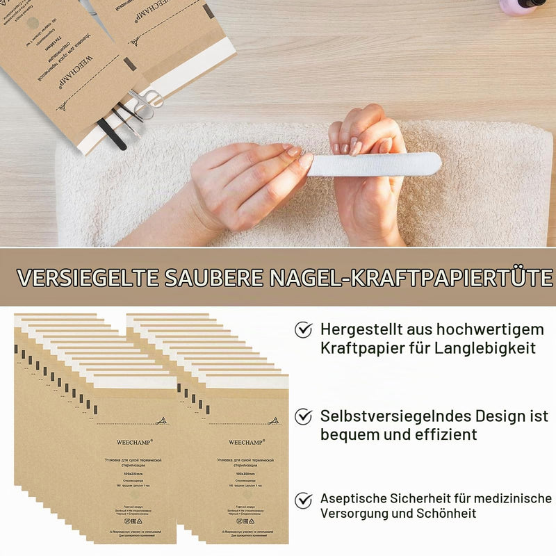 50 sterilisation bags, sterilisation bags for hot air steriliser | Steriliser for instruments, self-sealing nail steriliser bags for manicure tools and cosmetics