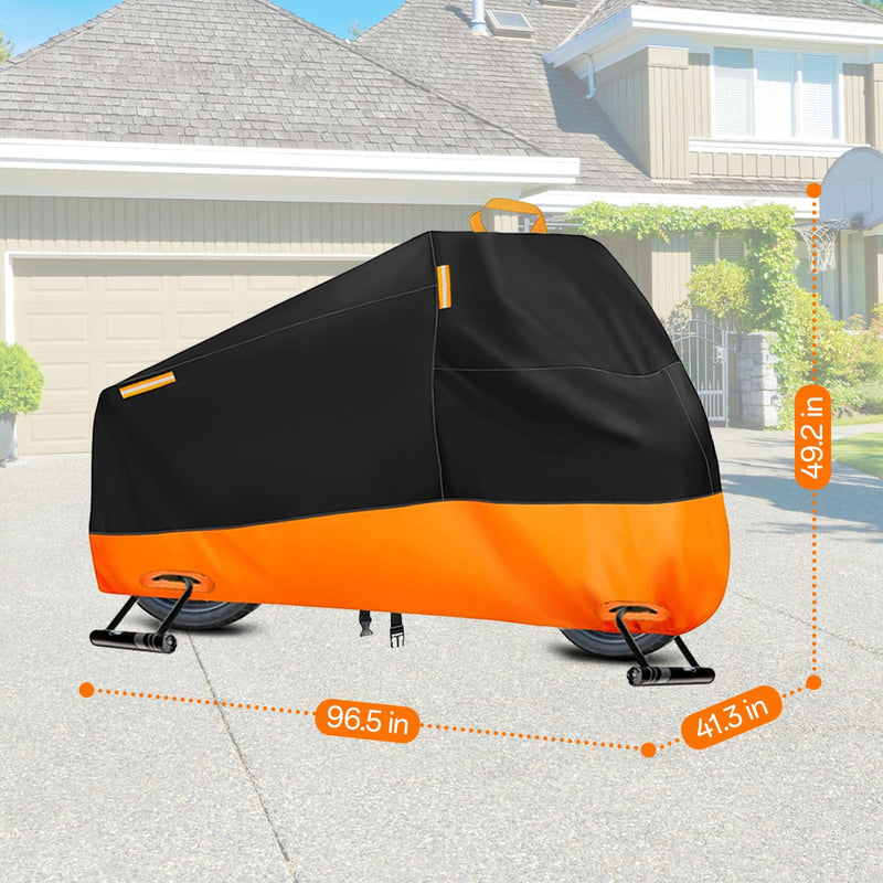 [Australia - AusPower] - Motorcycle Cover Waterproof Outdoor, Heavy Duty Motocycle Vehicle Cover Fit up to 96.5", All Season Protection Cover with Top Handle & Reflective Strips, XXL Powersports Vehicle Cover 