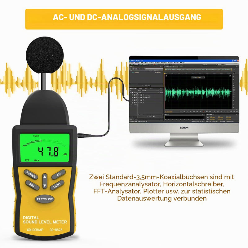 Decibel Meter, Sound Level Meter 882A Portable 30-130dB Noise Meter with 5-Digit LCD Display, DBA/DBC Rating, MAX/MIN, Data Hold, Quick/Slow Selection for Sound Quality Control Gc-882a