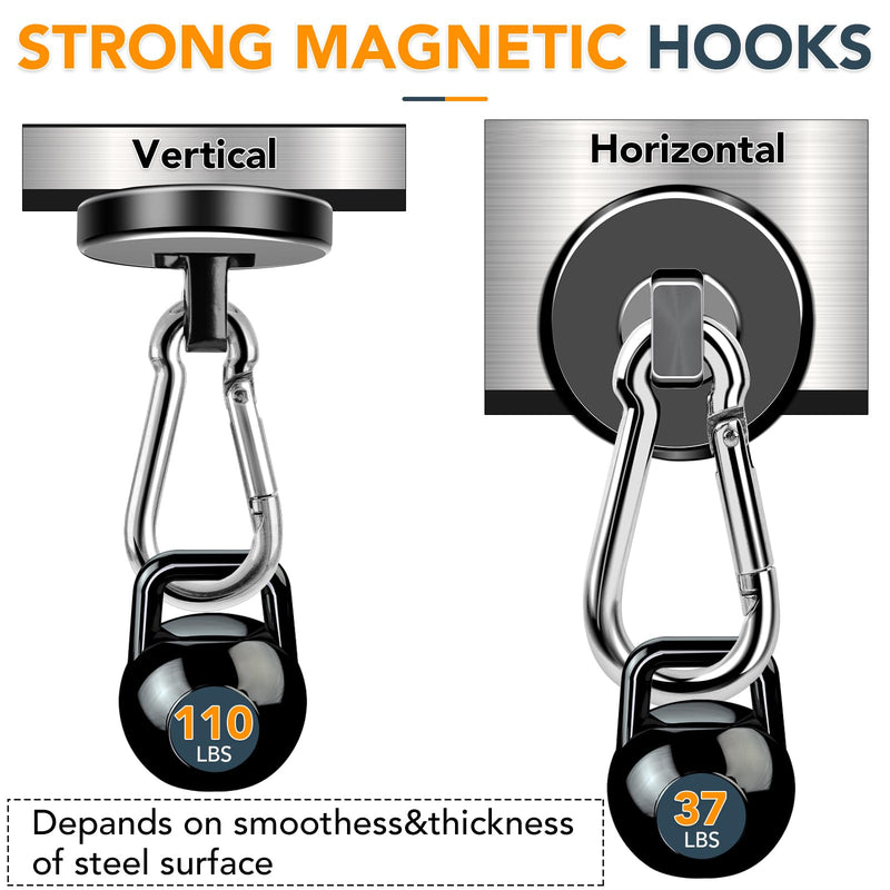 [Australia - AusPower] - MIKEDE Magnetic Hooks Heavy Duty, 110LBS+ Strong Neodymium Magnets with Swivel Carabiner Hook, Black Magnetic Hangers Magnet Hooks for Locker, Home, Cruise Cabin, Office - 10 Pack 110LB 10Pack 