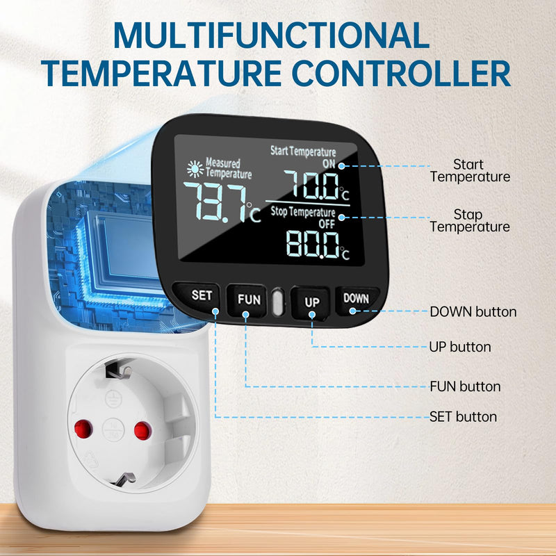 [Australia - AusPower] - Digital Temperature Controller Socket 230 V with Sensor Heating Cooling Temperature Switch Thermostat Socket Temperature Switch for Greenhouse Aquarium Fridge 