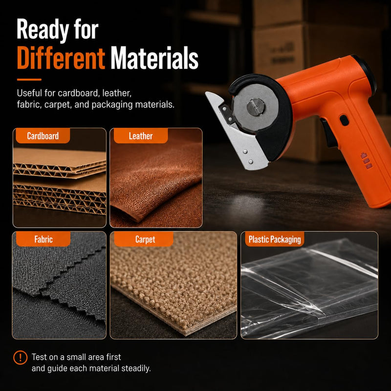 3/8" Heavy Duty Electric Cardboard Cutter for Thick Box Cutting, Unboxing & DIY, Safety Lock, Lightweight One-Handed Cordless Scissors for Weak Wrists, 2600mAh Battery, Replacement Blade, Orange