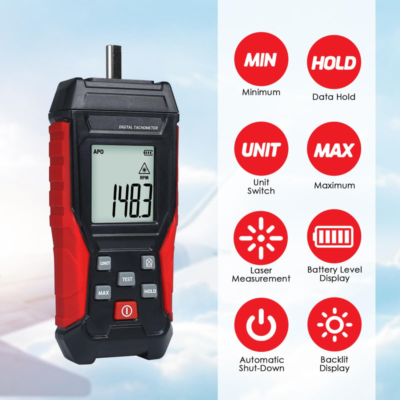 [Australia - AusPower] - 2-in-1 Digital Tachometer, Handheld Contact 3~19999RPM & Non-Contact 3~99999RPM Meter with 4 Probes,Hold Data, RPM Tachometer for Small Engines 