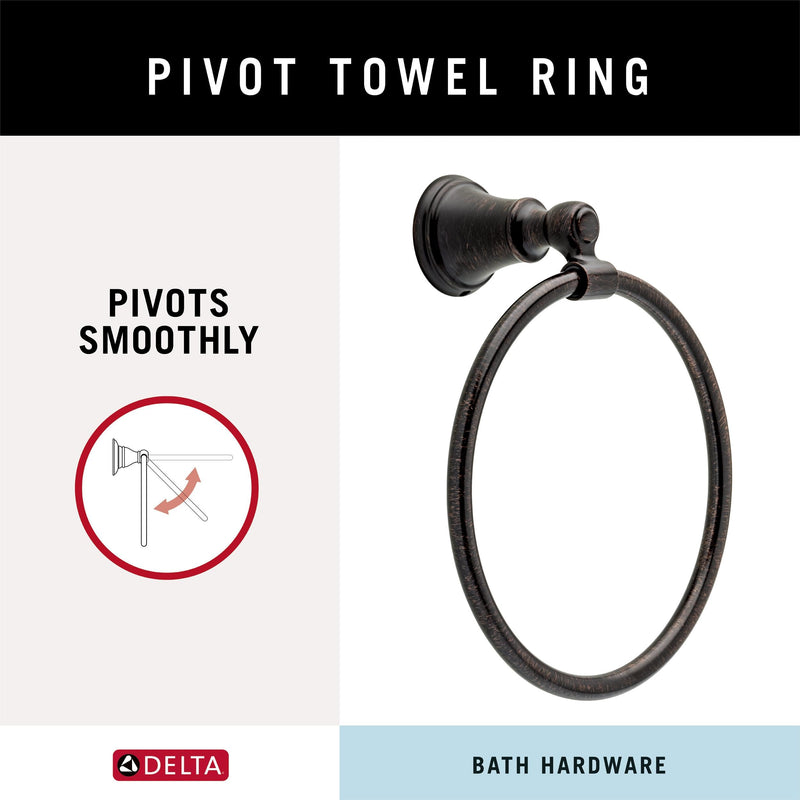 Delta Woodhurst (1-Pack) Hand Towel Holder Venetian Bronze Towel Racks for Bathroom Wall Round Towel Ring Holder for Bath Towel Hanger for Kitchen, Bathroom Accessories 73246-RB 18.111 square inches