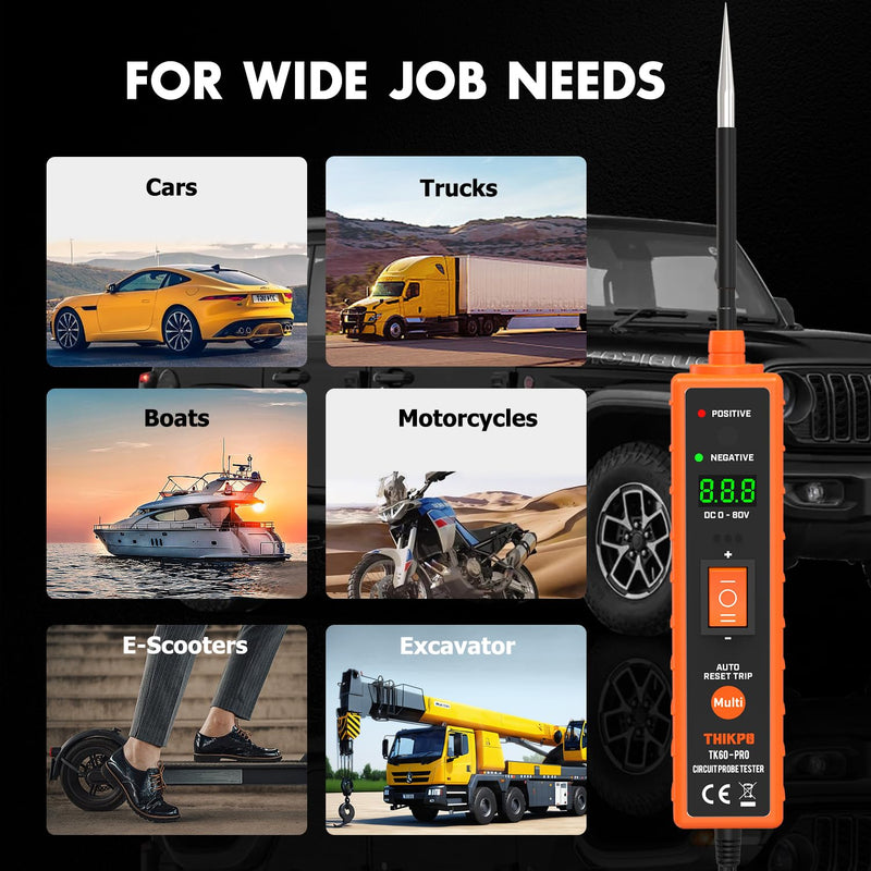 [Australia - AusPower] - THIKPO Power Circuit Probe Tester Kit, 6V-24V DC Test Light, Automotive Circuit Tester Car Short Finder, Component Activation, Polarity Identify, Overload Protection, Voltage Tester 0.3v-80v 