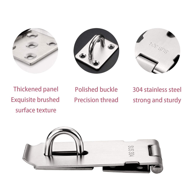 [Australia - AusPower] - Padlock Hasp 4 Inch Door Clasp Hasp Lock Latch, 2 Pcs Stainless Steel Door Bolt Latches for Furniture, Cabinet, Drawer, Cupboard and Closet 