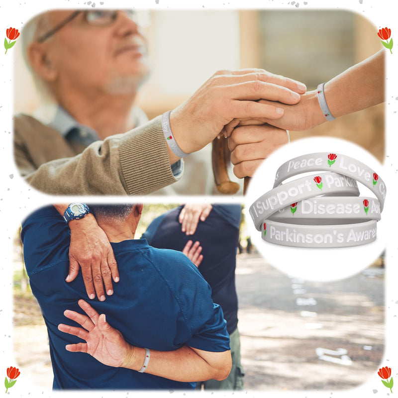 [Australia - AusPower] - 100 Pcs Parkinson's Disease Awareness Wristband Silicone Grey Ribbon Wristband 10 Styles with Inspirational Phrases for World Parkinson's Day Campaign Endorsement 