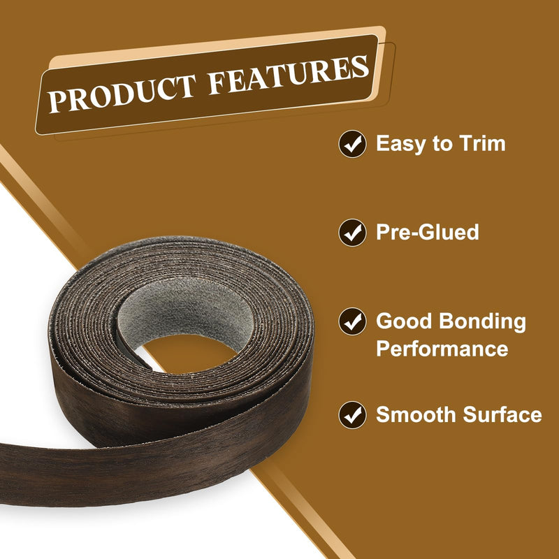 uxcell 1 Inch x 13ft Wood Veneer Edge Banding, Pre-Glued Flexible Eucalyptus Edging Strips, Iron on with Hot Melt Adhesive Wood Tape for Cabinet Repair and Furniture Restoration
