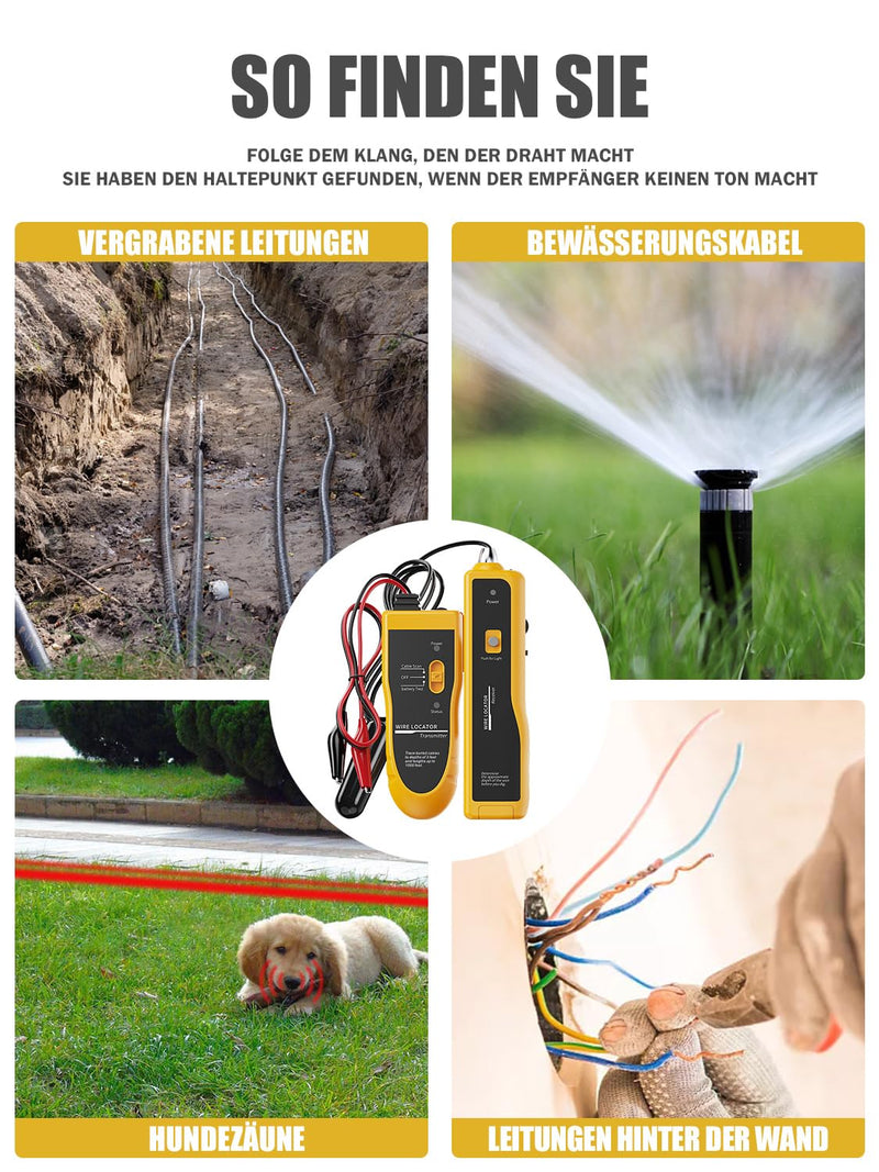 [Australia - AusPower] - YGGYM Underground Cable Finder, Cable Detector with Headphones, Cable Tester for Dog Fence Cable, Wires for Irrigation Control (Yellow) Yellow 
