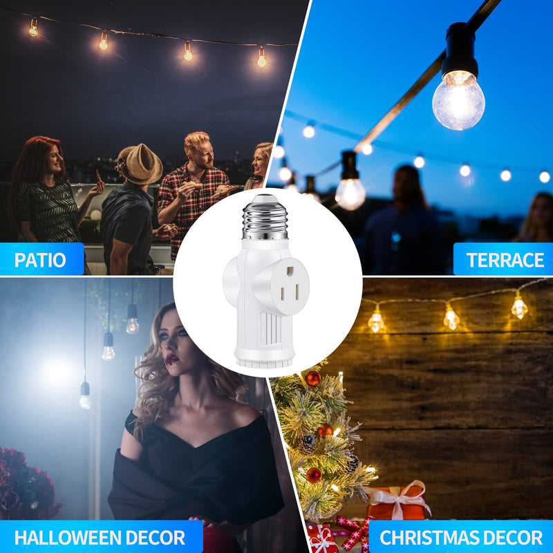 [Australia - AusPower] - E26 Light Socket to Plug Adapter - 2 Pack 2/3 Prong Light Socket Outlet - Light Bulb Plug Adapter, Polarized Light Socket Adapter Splitter Converter for Garage Porch (White) White 