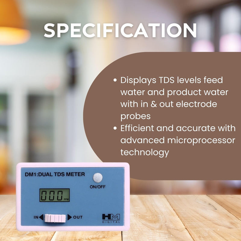 [Australia - AusPower] - HM Digital DM-1 In-Line Dual TDS Monitor, 0-9990 ppm Range, +/- 2% Readout Accuracy,Blue & White 