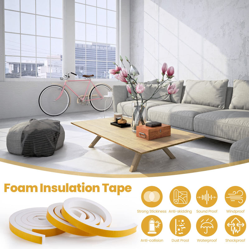 4 Rolls Total 26 Ft White Weather Stripping 1 Inch Wide x 3/4 Inch Thick Self Adhesive High Density Foam Tape Insulation Weatherproof Window Door Seal Strip Soundproof Collision Avoidance 6.5 Ft x 4