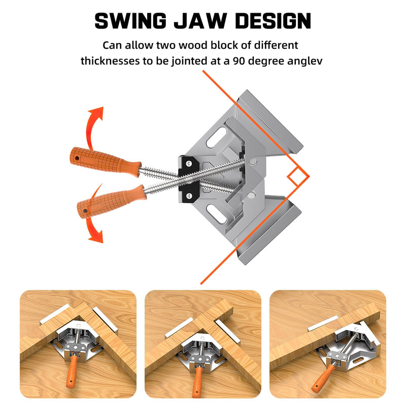 [Australia - AusPower] - Corner Clamp, 2pcs 90 Degree Right Angle Clamp with Adjustable Aluminum Alloy Swing Jaw, Single Handle Clamps for Woodworking Tools Photo Framing, Present for Men Dad 11.1 Inch Small 11inch-2pack 