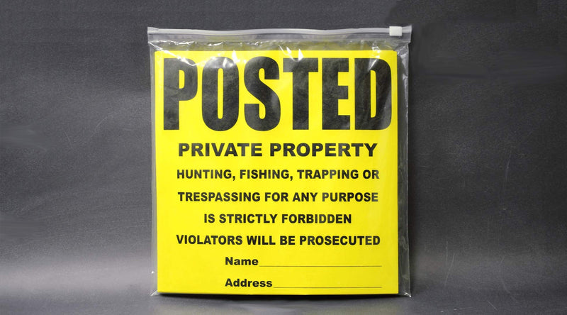 50 Per Pack Posted Yellow Private Property Sign by WristCo - 11" x 11" Outdoor, Weatherproof Tear- Resistant Tyvek high Visibility for Warning No Trespassing Hunting Fishing Trapping, Made in USA 50 Signs Sheets