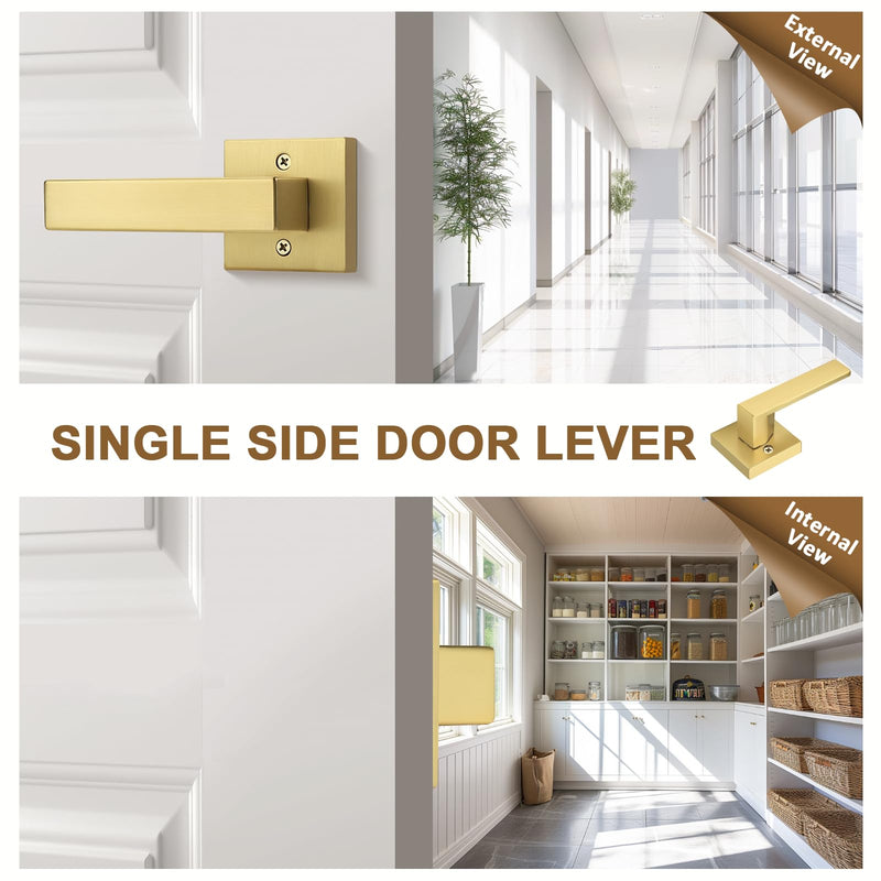 Probrico 2 Pack Gold Dummy Door Handles,Modern Closet Door Knobs,Heavy Duty Interior Non-Turning Handle Reversible for Right & Left Handed Side