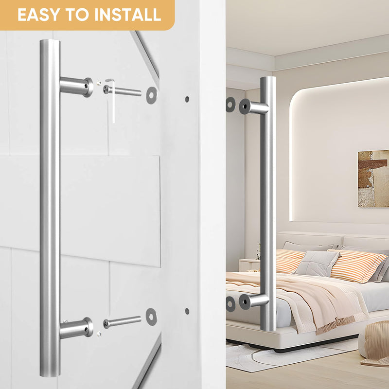 JUBEST 16" Push Pull Door Handle, Stainless Steel Double Sided H Shape Sliding Doors Handle, Heavy Duty Swing Door Handles, Silver 15-3/4''