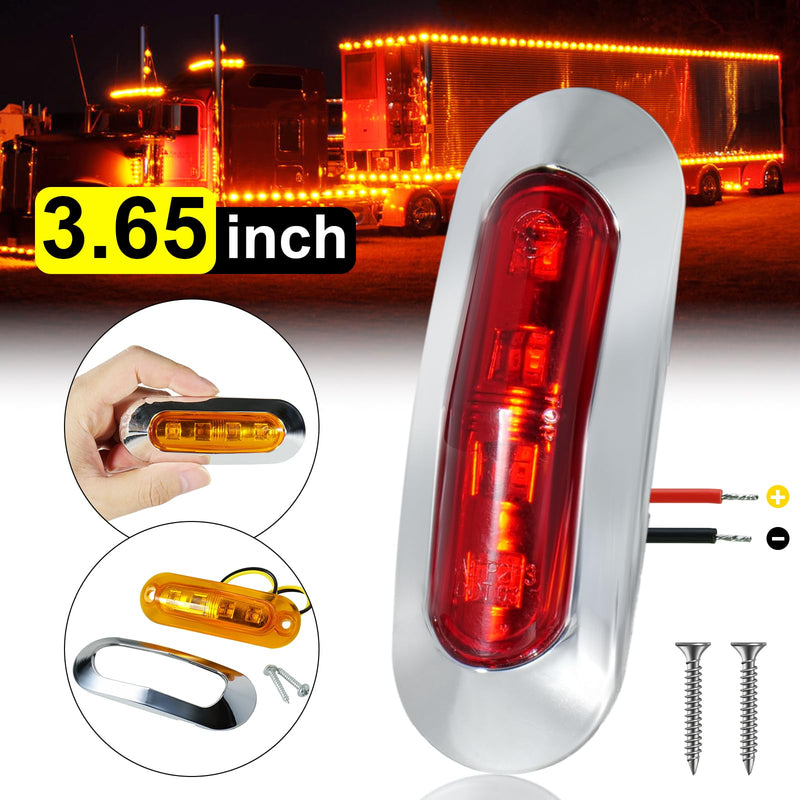 [Australia - AusPower] - 20Pack DC12-24V 3.7 Inch 4 LED Trailer Marker Lights Clearance Light Front Rear Side Indicators Lamp with Chrome Bezel Universal for Truck RV Camper Van Caravan Boat - Amber & Red Amber, Red 