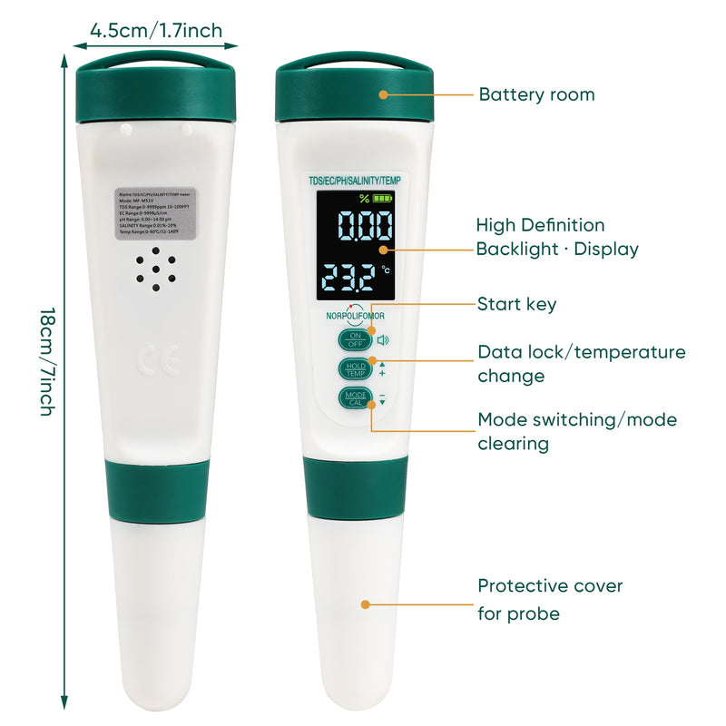 [Australia - AusPower] - Pool Salt Tester,pH Meter with Audio, TDS/PPM Tester for Swimming Pool, Hot Tub Spas,Aquariums & Hydroponics,Battery Power WQT-001 