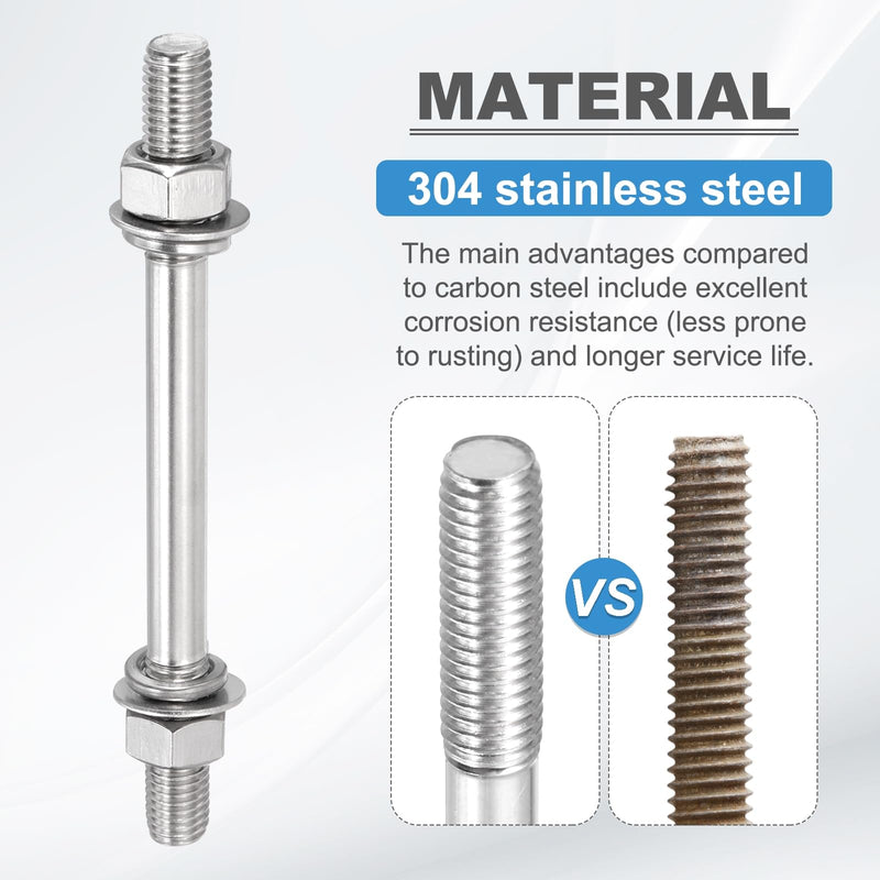 MECCANIXITY 1Set M8x500mm Double Ended Stud Screws, 304 Stainless Steel Dual Threaded Rod Bar Bolts Studs with Nut Washer for House Maintenance Structural Anchoring Fastening Screw 1