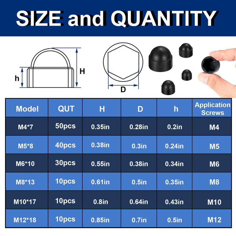 [Australia - AusPower] - smseace 150pcs 6-Values Bolt and Nuts Protective Caps M4/M5/M6/M8/M10/M12 Bolt Covers Caps kit Nuts and Bolt Cap Assortment Kit Used Protect Hex Screws 
