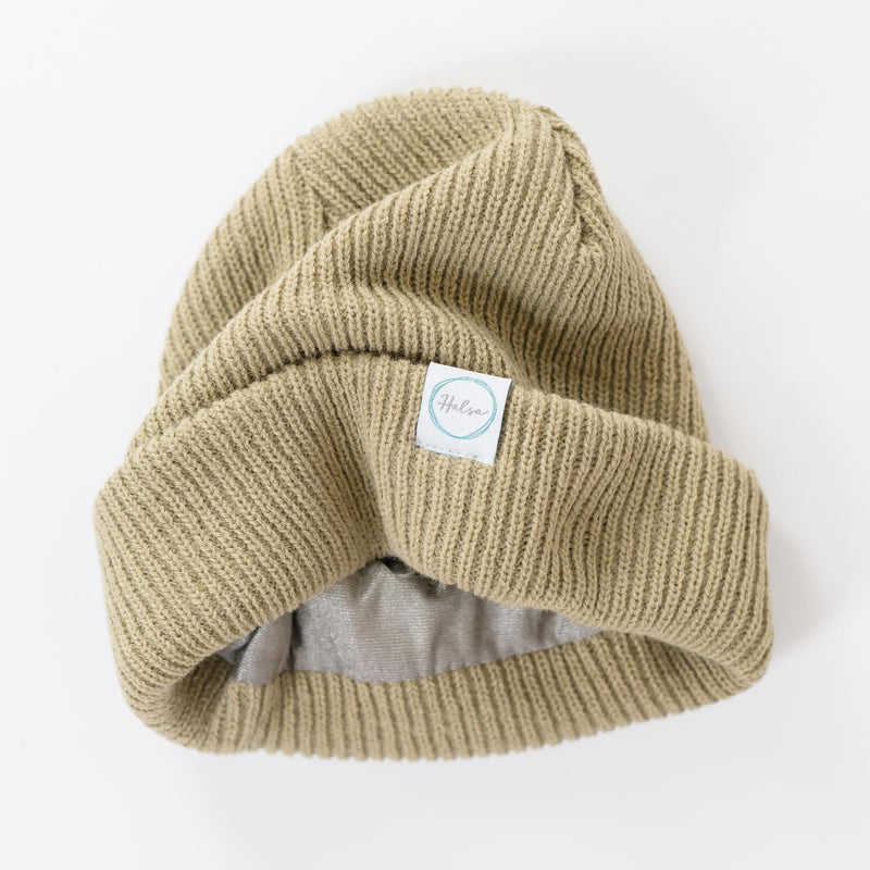 Halsa EMF Protection Hat, Knit Beanie for Men and Women, Silver Fiber Fabric Lined, One Size Fits Most Khaki