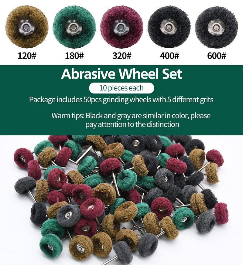 [Australia - AusPower] - 50/100/200pcs Abrasive Wheel, 1" Buffing Polishing Wheels, Metal Polishing Compound for Rotary Tools-1/8"(3mm) Shank, 120 Grit, 180 Grit, 320 Grit, 400 Grit, 600 Grit?50pcs) 50pcs Abrasive Wheel 