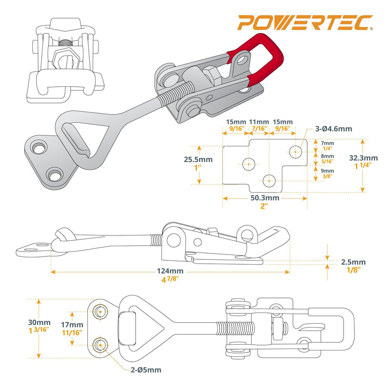 [Australia - AusPower] - POWERTEC 4PK Toggle Clamp, 400 lbs Holding Capacity, 4002 Adjustable Pull Action Latch for Smoker, Tool Box, Woodworking Jigs and Fixtures, Cabinet, Tool box, Door (20333) 4002, 4PK 