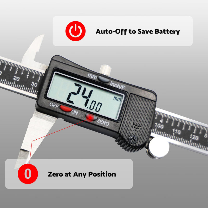 S&F STEAD & FAST Digital Calipers 6 inch, Caliper Measuring Tool, Stainless Steel Digital Micrometer to Measure Inch Fractions Millimeter, Auto-Off Vernier Caliper for DIY, Woodworking
