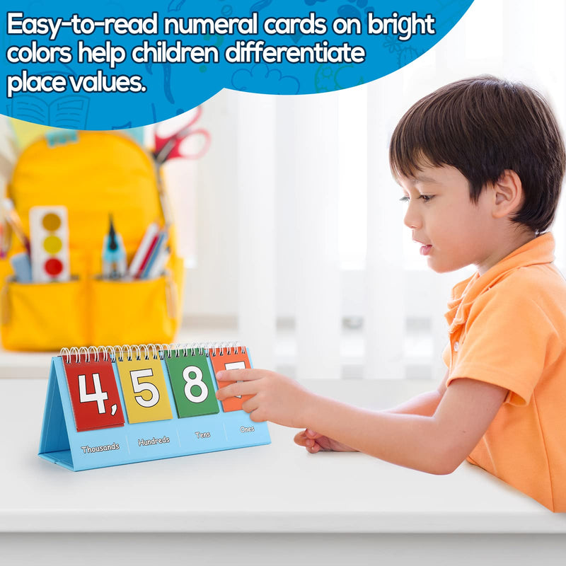 [Australia - AusPower] - Student Place Value Flip Chart - Math Manipulatives K-3 for Elementary Classroom - Double-Sided with Whole Numbers and Base Ten Blocks 3.9"×8.3" 