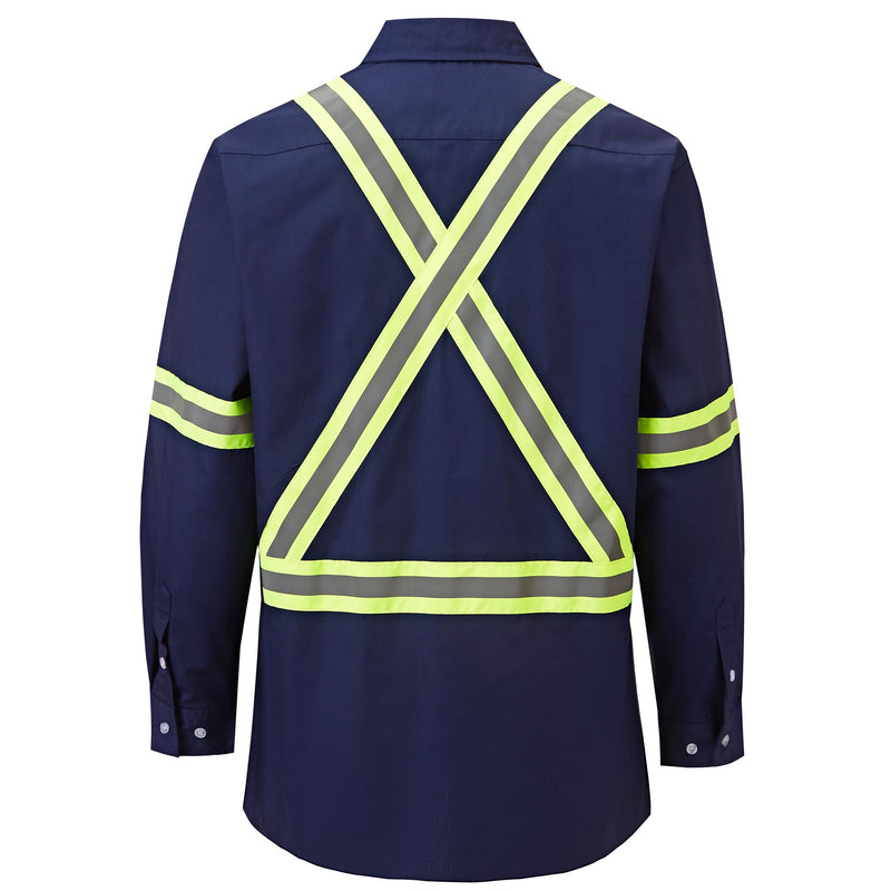 Hi Vis Shirts for Men Button Down Short Sleeve Safety Work Shirts Class 3 High Visibility Reflective Shirt Long_navy 3X-Large