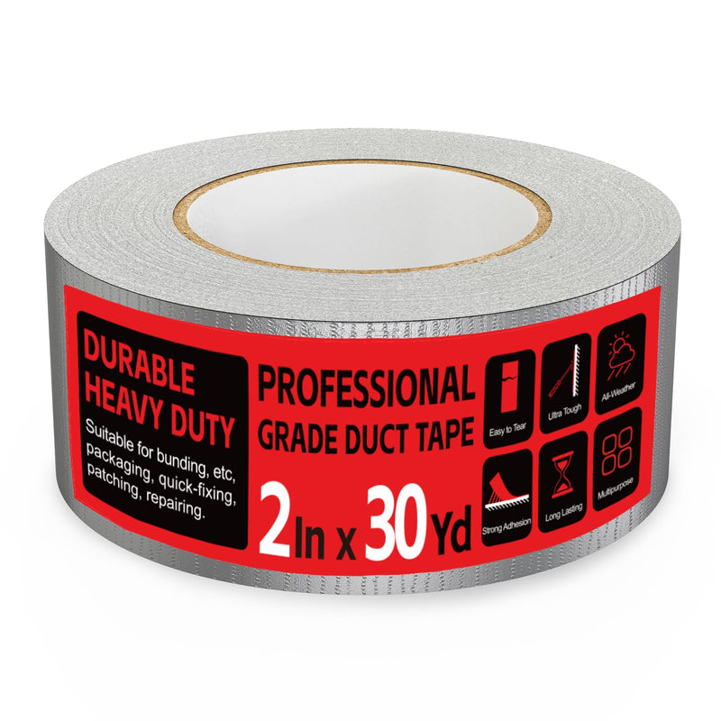 Duct Tape Heavy Duty - 2 Inch x 30 Yard, Strong Adhesive and No Residue, Waterproof Duct Tape Tearable for Indoor or Outdoor Binding and Packing Projects, Multi Purpose Repairs (Gray) Gray 2" x 30 Yds