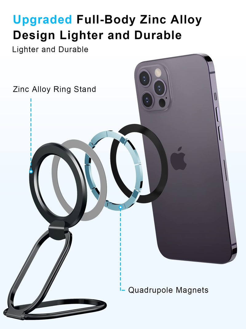 [Australia - AusPower] - 【2024 Upgraded】 Mag Safe Phone Ring Holder, SUPERONE Adjustable Magnetic Kickstand & Removable Phone Grip Compatible with Wireless Charging Only for iPhone 15 & 14 & 13 & 12 Series - Black 