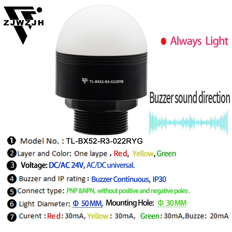 [Australia - AusPower] - 24V LED Industrial Warning Lights, 3 Colors 1 Layer, Column Signal Tower Indicator Lamp Beacon, Continuous Light Waterproof Signal Light 24V, with Buzzer 
