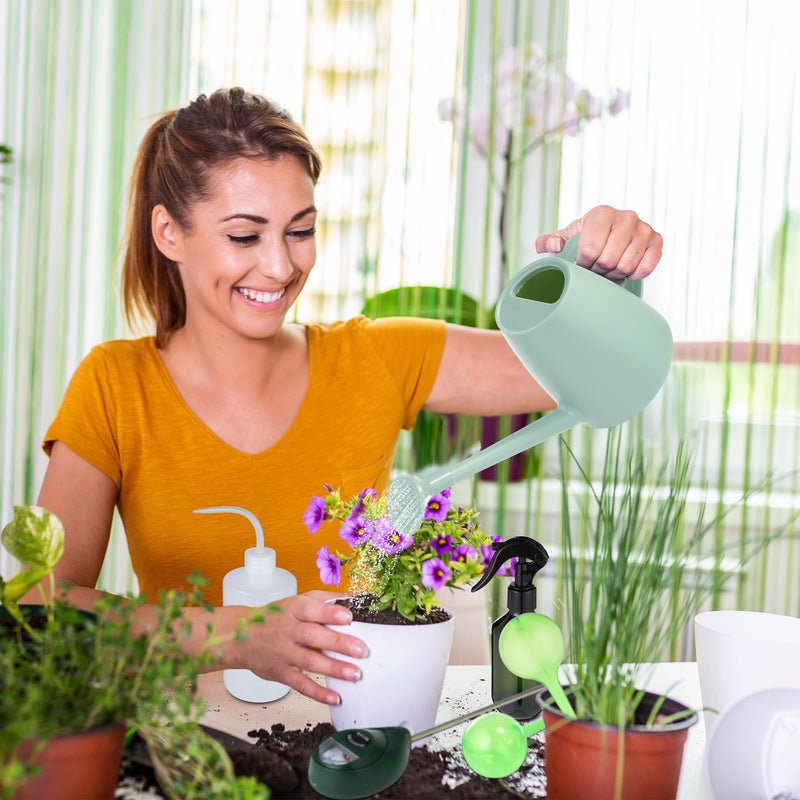 Reallnaive 6 Pcs Indoor Watering Can Set 1/2 Gallon Can 6.8 oz Spray Bottle 17 oz Squeeze Bottle Plant Watering Globes Soil Moisture Meter Small Spraying Set for Indoor Outdoor Plants(Mint Green) Mint Green