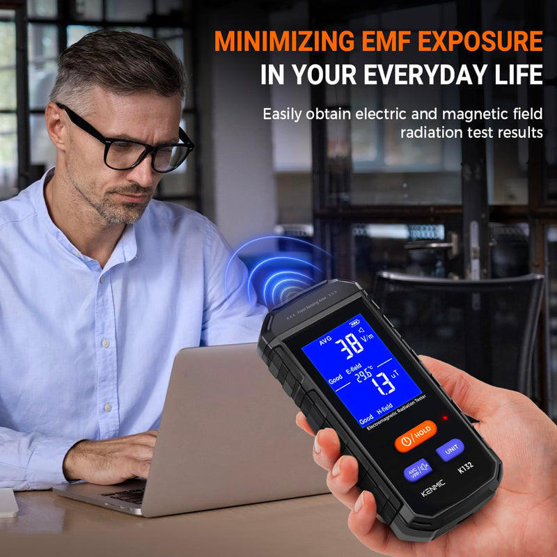 [Australia - AusPower] - EMF Meter - Rechargeable Handheld Electromagnetic Field Detector with Digital LCD - Ideal for Home, Office, Outdoors, and Ghost Hunting Black 