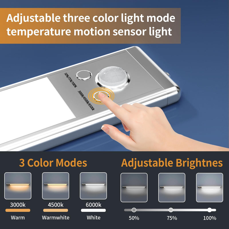 Under Cabinet Lights,76 LED Operated Motion Sensor Light Indoor,1500mAh USB Rechargeable Closet Lights, 6 Pack Magnetic Dimmable Closet Lights，Wireless Under Counter Lights for Kitchen, Stairs. 9.5inch-6Pack..
