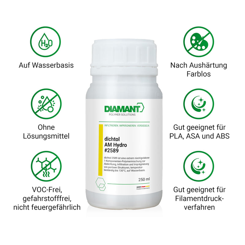 Dichtol AM Hydro for Sealing and impregnating 3D Prints, Sealing Agent for additive Manufacturing, Solvent-Free Sealer for 3D Printed Parts (250 ml) 250 ml