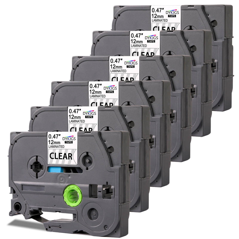 Label Printer Tape Compatible with Tze231 12mm 0.47Inch, Black on Clear,Compatible for Ptouch Laminated Label Tape Pt H110 D210 D220 D400, 6-Pack