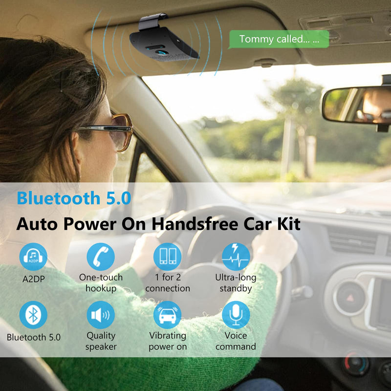 [Australia - AusPower] - Handsfree Bluetooth for Phone Car Kit, Wireless Bluetooth Car Speaker Auto Power On Navigation Assistant Car Visor Bluetooth Receiver with Back Clip, Cars Handsfree Speakerphone Adapter 