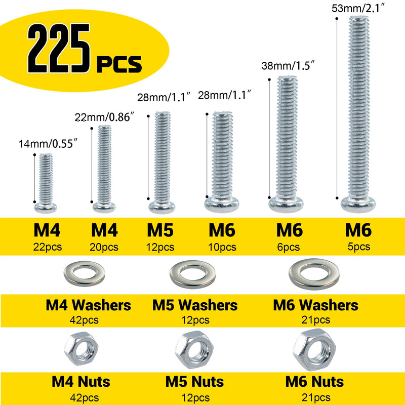 [Australia - AusPower] - 260PCS SAE 1/4-20, 5/16-18, 3/8-16 Hex Bolts Assortment Kit & 225PCS Metric M4 M5 M6 Machine Screws Assortment Kit Silver 