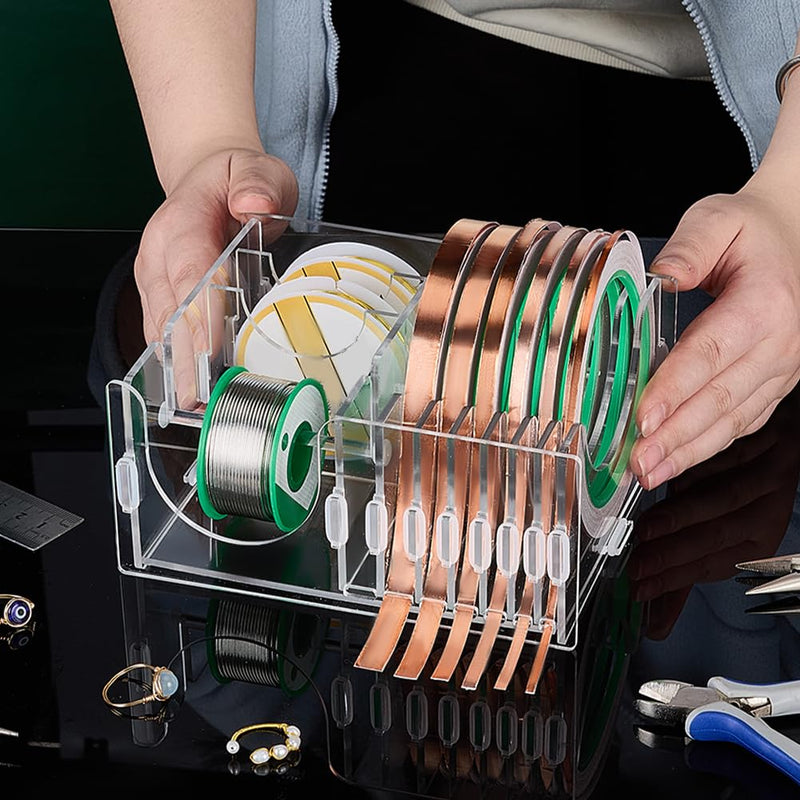 PH PandaHall Acrylic Tape Dispenser Copper Foil Dispenser for Supplies Holder, Tape Holder Clear Tape Aluminum Foil Storage Box for DIY Crafts Art Tools Organizer, 6.4x5.6x3 inches