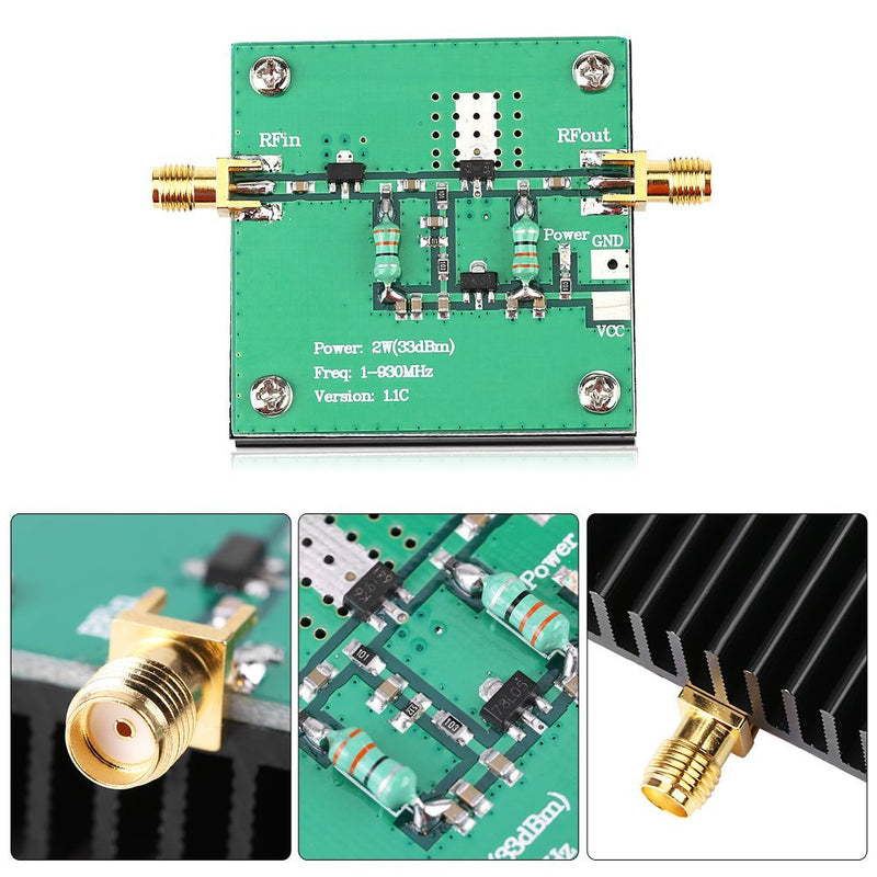 2W RF Amplifier Board 1-930MHz for Amateur Radio, Broadband RF VHF FM Transmitter with Power Amplifier for Radio Transmission and Communication Applications