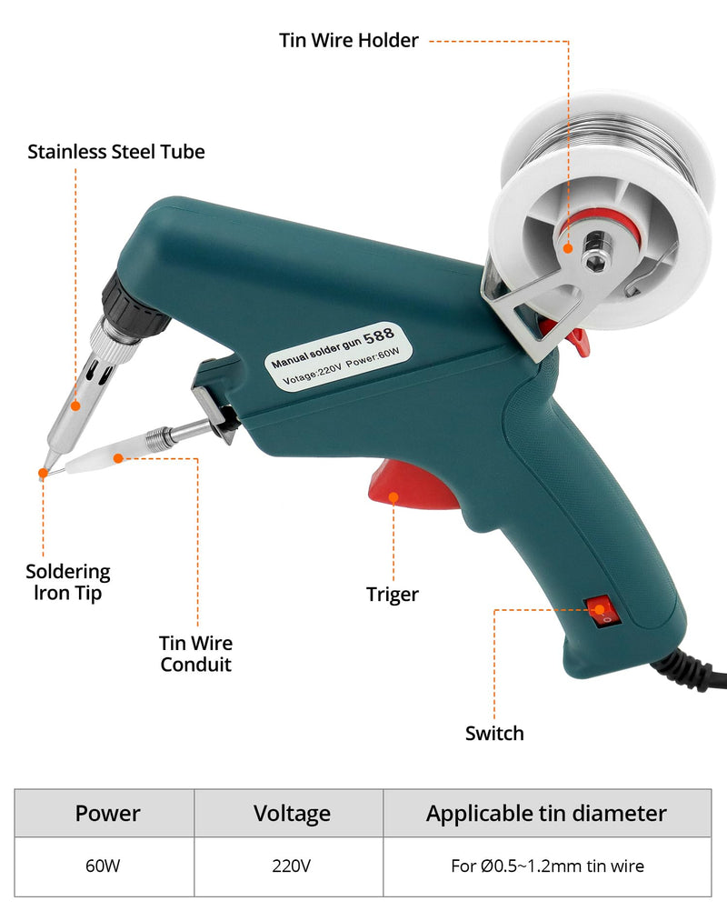 QWORK Soldering Iron Set - 60 W Soldering Gun with Soldering Wire, Desoldering Pump and 2 Tweezers, Quick Heating, Automatic Tin Supply